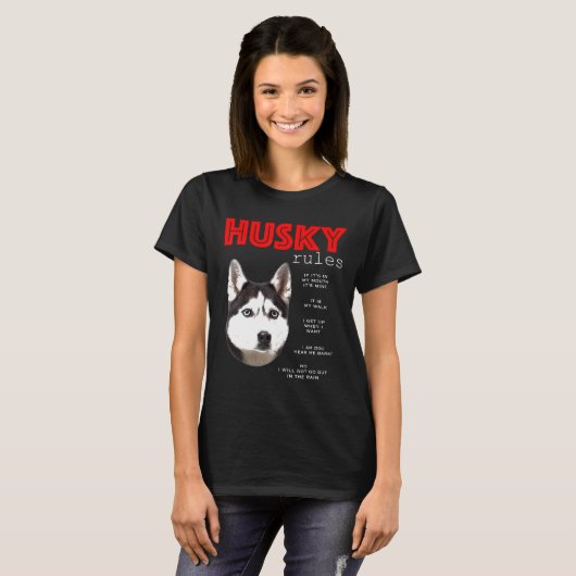 シベリアおもしろいハスキーの所有者の規則 Tシャツ (正面フル)