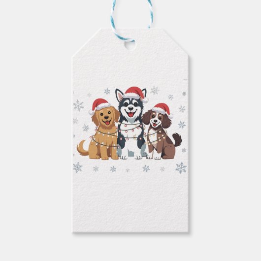 シベリアおもしろいハスキー犬の恋人クリスマスツリー ギフトタグ (正面)