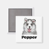 シベリアのハスキーかわいいペットの水彩犬 マグネット (正面/裏面)