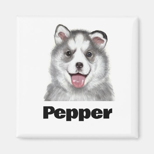 シベリアのハスキーかわいいペットの水彩犬 マグネット (正面)