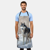 シベリアのハスキーが雪のクリスマスを過ごす エプロン (着用した状態)