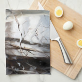 シベリアのハスキーが雪のクリスマスを過ごす キッチンタオル (四つ折り)