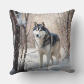 シベリアのハスキーが雪のクリスマスを過ごす クッション (裏面)