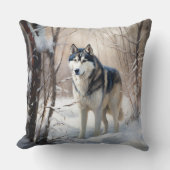 シベリアのハスキーが雪のクリスマスを過ごす クッション (正面)