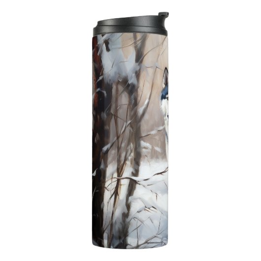 シベリアのハスキーが雪のクリスマスを過ごす タンブラー (回転左)