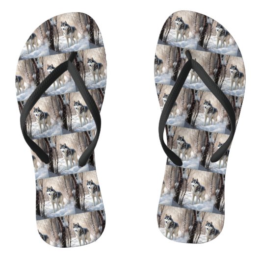 シベリアのハスキーが雪のクリスマスを過ごす ビーチサンダル (ソール)