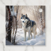 シベリアのハスキーが雪のクリスマスを過ごす フェイバータグ (裏面)