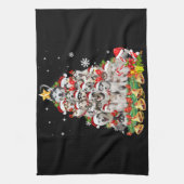 シベリアのハスキーなクリスマスツリーのライト |犬のクリスマス キッチンタオル (縦)