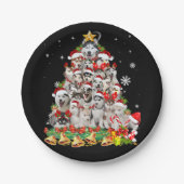 シベリアのハスキーなクリスマスツリーのライト |犬のクリスマス ペーパープレート (正面)