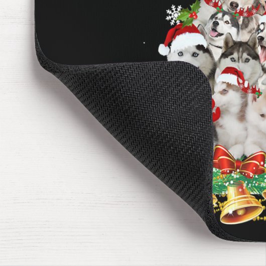 シベリアのハスキーなクリスマスツリーのライト |犬のクリスマス マウスパッド (コーナー)