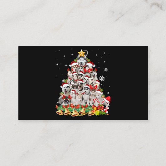 シベリアのハスキーなクリスマスツリーのライト |犬のクリスマス 名刺 (正面)