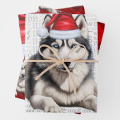 シベリアのハスキーなクリスマスドッグレッド・バッファロー・プレイド ラッピングペーパーシート (インサイチュ)