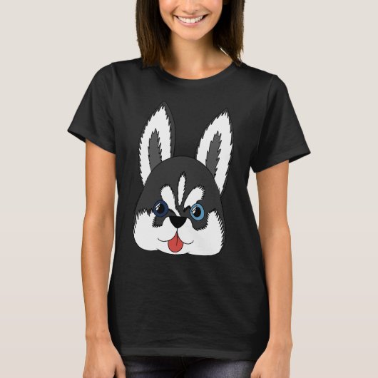 シベリアのハスキーな子犬のパターンのステッカー Tシャツ (正面)