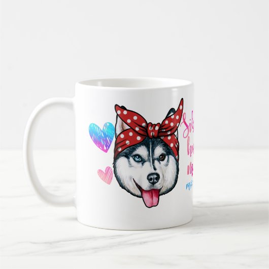 シベリアのハスキーのお母さんの日犬の恋人 コーヒーマグカップ (左)