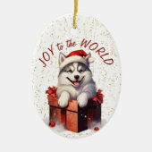 シベリアのハスキーのギフトボックスの喜び世界休日 セラミックオーナメント (正面)