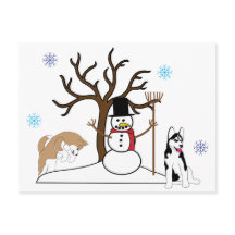 シベリアのハスキーのクリスマスポストカード