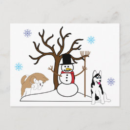 シベリアのハスキーのクリスマスポストカード シーズンポストカード