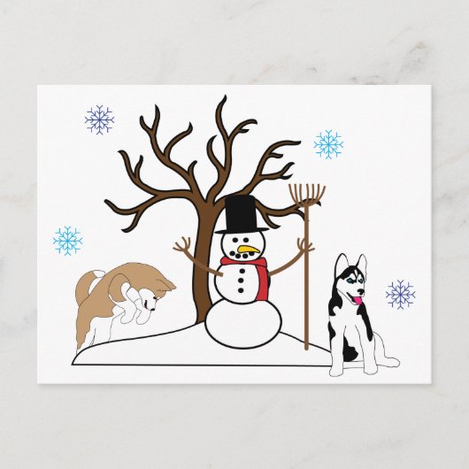 シベリアのハスキーのクリスマスポストカード シーズンポストカード (正面)
