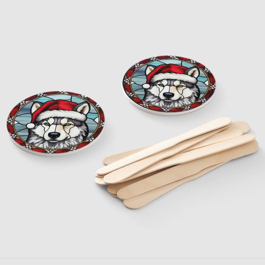 シベリアのハスキーのステンドグラスのクリスマス ハンドファン (組立なし)