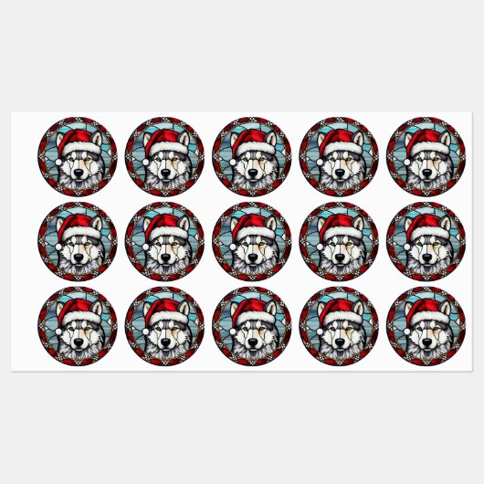 シベリアのハスキーのステンドグラスのクリスマス ラベル (シート)