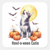 シベリアのハスキーの子犬ハロウィーンの水色 スクエアシール (正面)