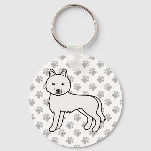 シベリアのハスキーの白い漫画の犬と前足 キーホルダー (正面)