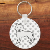 シベリアのハスキーの白い漫画の犬と前足 キーホルダー (正面)