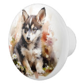 シベリアのハスキーまたは自分のかわいい犬の子犬を追加 セラミックノブ (右)