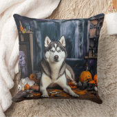シベリアのハスキーカボチャのハロウィーン怖い クッション (ブランケット)