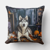 シベリアのハスキーカボチャのハロウィーン怖い クッション (正面)