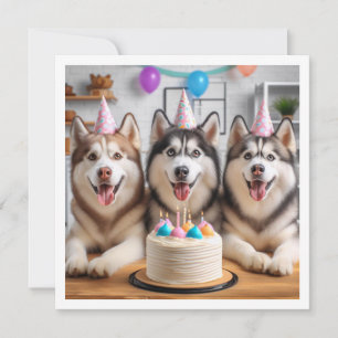 シベリアのハスキーカード、ハスキーカード、犬の誕生日 招待状