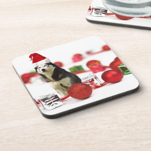 シベリアのハスキークリスマスとオーナメントギフトボックス コースター (左側)