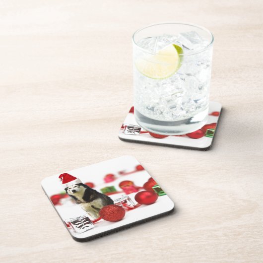 シベリアのハスキークリスマスとオーナメントギフトボックス コースター (右側)