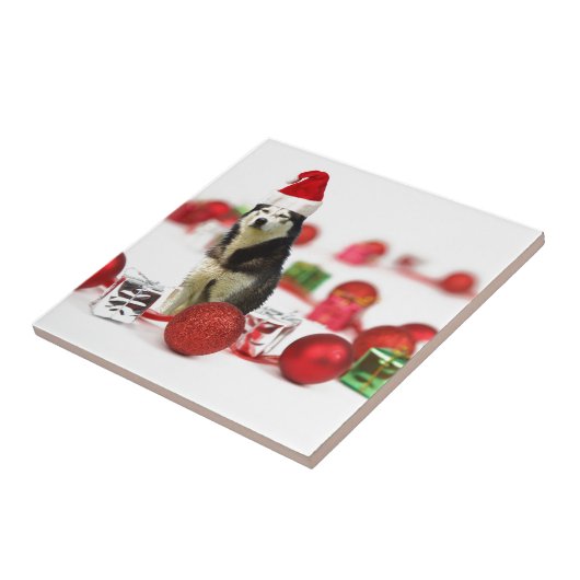 シベリアのハスキークリスマスとオーナメントギフトボックス タイル (側面)