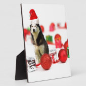 シベリアのハスキークリスマスとオーナメントギフトボックス フォトプラーク (側面)