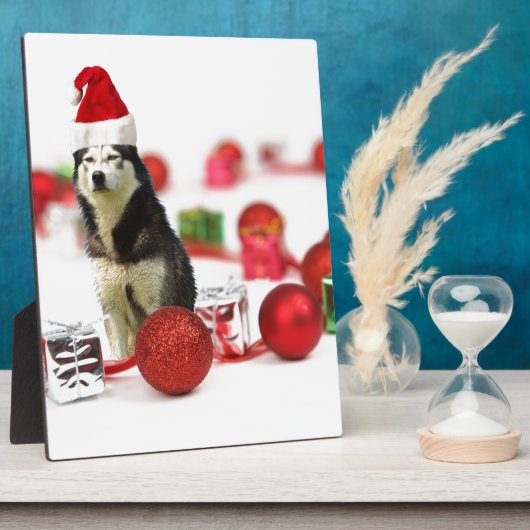 シベリアのハスキークリスマスとオーナメントギフトボックス フォトプラーク (側面)