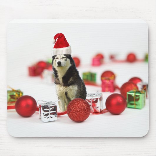 シベリアのハスキークリスマスとオーナメントギフトボックス マウスパッド (正面)