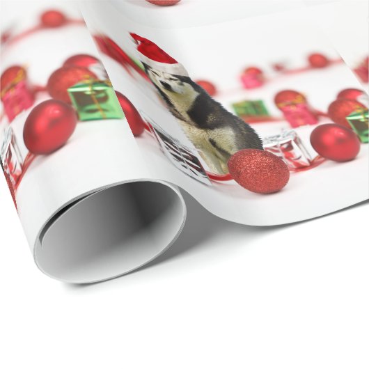 シベリアのハスキークリスマスとオーナメントギフトボックス ラッピングペーパー (ロールコーナー)