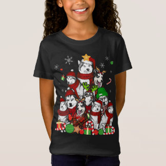 シベリアのハスキークリスマスツリーTシャツクリスマスギフトド Tシャツ