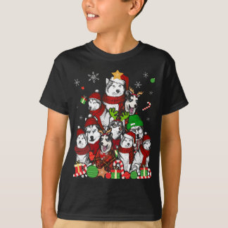 シベリアのハスキークリスマスツリーTシャツクリスマスギフトド Tシャツ