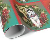 シベリアのハスキークリスマスラッピング紙 ラッピングペーパー (ロールコーナー)