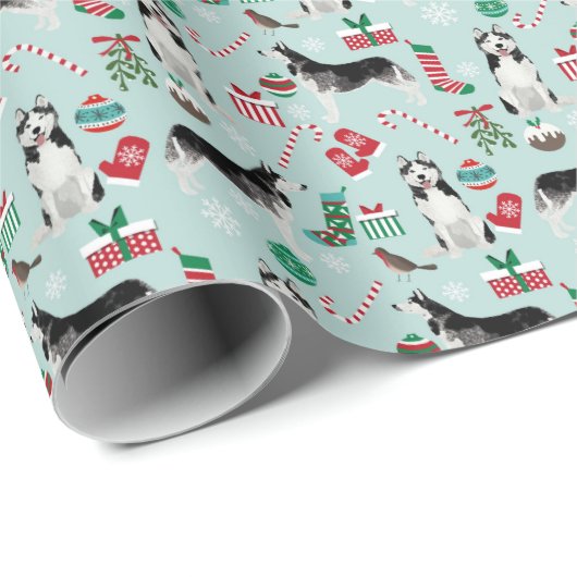 シベリアのハスキークリスマスラッピング紙 ラッピングペーパー (ロールコーナー)