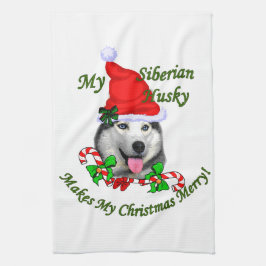 シベリアのハスキークリスマス キッチンタオル