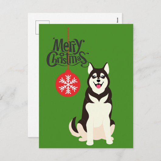 シベリアのハスキークリスマス シーズンポストカード (正面/裏面)