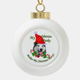 シベリアのハスキークリスマス セラミックボールオーナメント