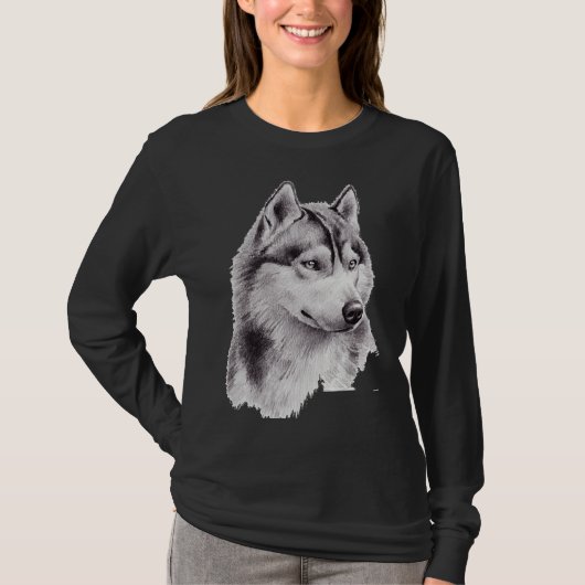 シベリアのハスキースケッチ（長） Tシャツ (正面)