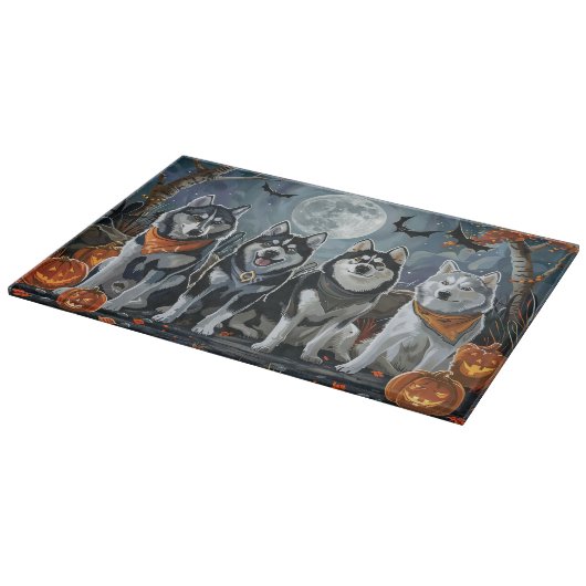 シベリアのハスキーハロウィン不気味 カッティングボード (角)