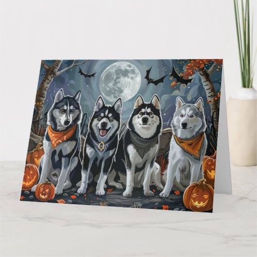 シベリアのハスキーハロウィン不気味 カード (正面)