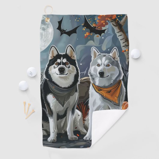 シベリアのハスキーハロウィン不気味 ゴルフタオル (インサイチュ)