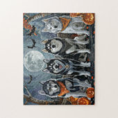 シベリアのハスキーハロウィン不気味 ジグソーパズル (縦)